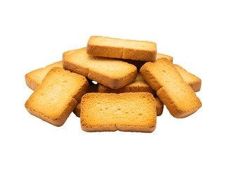 Pile of crispy baked rusks isolated on transparent background