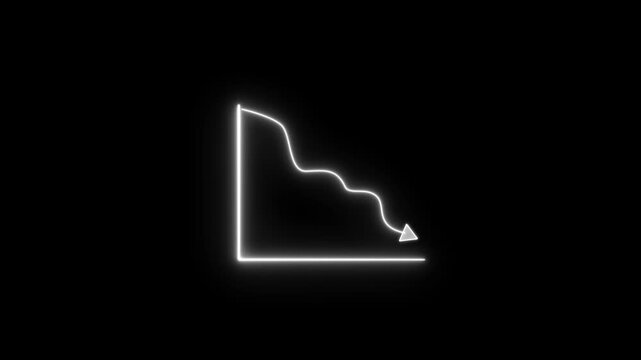 Abstract neon business graph icon animation. Neon business graph chart with growing business concept loss. loss, Business down icon. Growing neon white business graph on black background. motion video