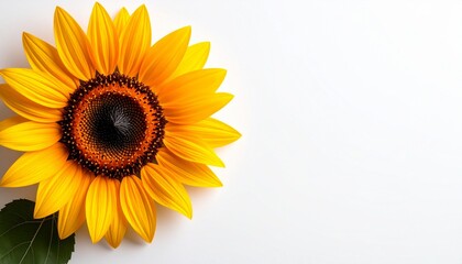 Obraz premium Single sunflower on white—vibrant, bold, and radiant; a symbol of warmth, optimism, and natural symmetry with striking contrast and organic grace.