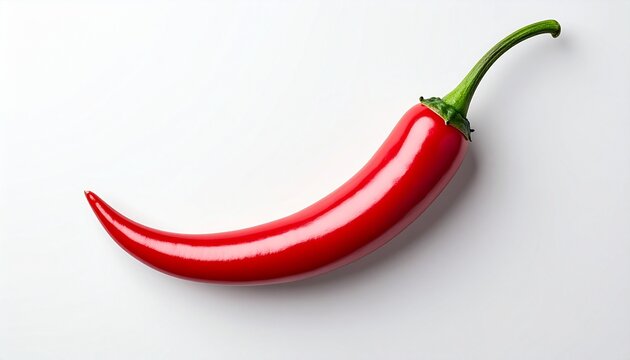 Single red chili pepper on white—bold, fiery, and sculptural; a symbol of heat, flavor, and intensity with minimalist elegance and culinary edge.