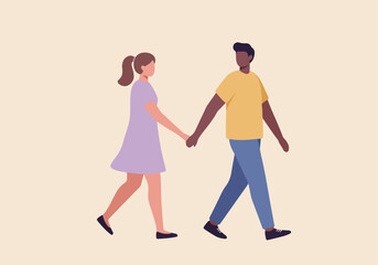 Naklejka premium Couple walking hand-in-hand against plain background. Use dating, inclusivity