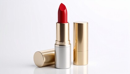 Red lipstick in black and gold casing—bold, classic, and empowering; a visual of allure, elegance, and the timeless ritual of self-expression.