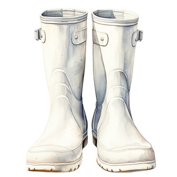 White boots watercolor style clipart collection, isolated on a transparent background