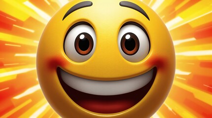 Vibrant 3D Smiley Emoji with Exaggerated Eyes and Grin