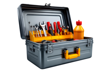 Professional toolbox ready for action packed projects, showcasing essential tools and equipment, perfect for DIY enthusiasts and skilled tradespeople
