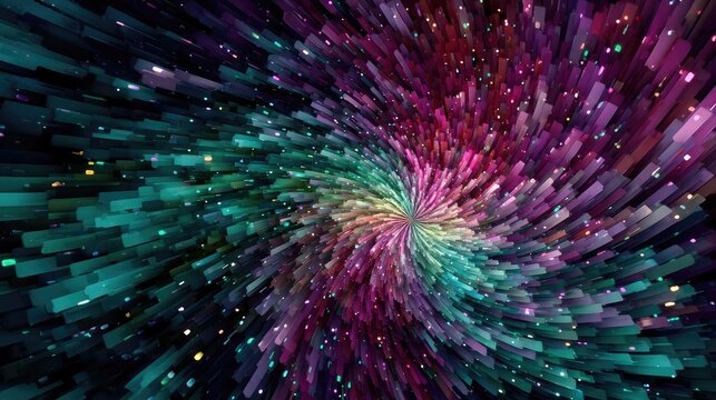 Radiant, colorful, abstract vortex of geometric shapes