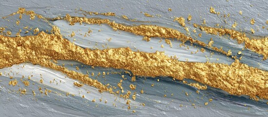 Abstract art with gray and white paint strokes, accented with gold flakes