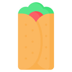 Burrito icon in flat style, suitable for food, fast food and restaurant concept illustrations