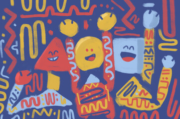 Happiness three friends laughing cartoon. Festivity and colorful and cute illustration