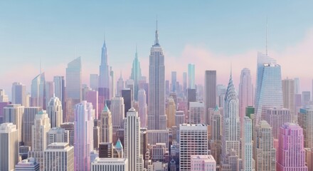 A Pastel Dreamscape Skyline of a Modern Metropolis