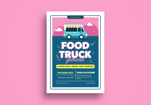 Blue Flat Design Food Truck Flyer Layout