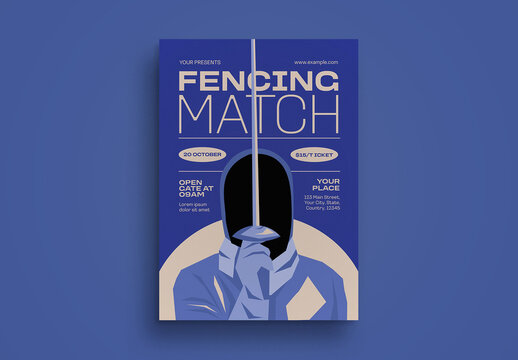 Blue Flat Design Fencing Match Flyer Layout