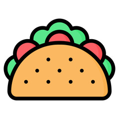 Taco icon in filled Line style, suitable for food, fast food and restaurant concept illustrations
