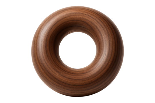 3D wooden torus with a smooth, polished woodgrain texture. Abstract geometric ring PNG clip art on a transparent background for a modern logo, product design, or zen concept. - Powered by Adobe