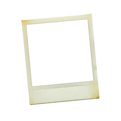 Fototapeta premium A slightly angled vintage polaroid frame with a blank white center on a black isolated background on transparent background