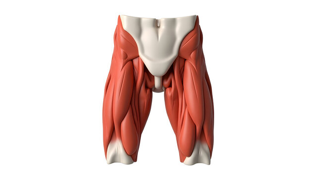 Anatomy & Physiology A model of the quadriceps muscle group, isolated on white, showing rectus femoris, vastus lateralis, vastus medialis, and vastus intermedius (4)