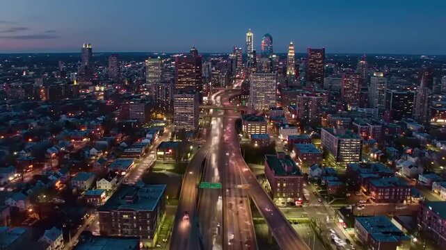 Aerial View of Hartford, Connecticut Cityscape at Dusk