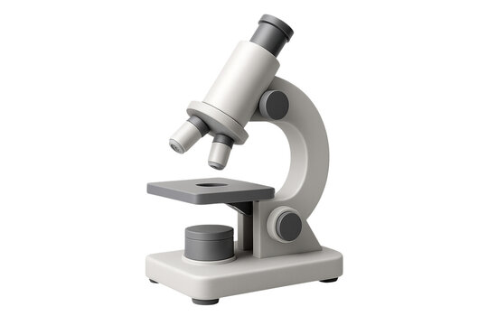 3D microscope illustration for science and research. White laboratory equipment PNG clip art on a transparent background for a medical icon, biology graphic, or education website.