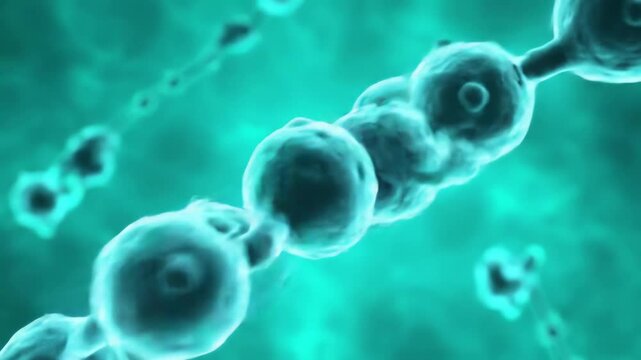 Scientific visualization of a colony of streptococci, a realistic 3D bacteria cartoon render.