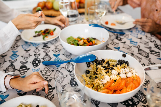 Close-up of friends having healthy lunch together