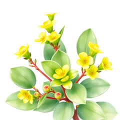 Naklejka premium Fresh Euphorbia esula with lime green flowers (succulent poisonous plant known as leafy spurge, Euphorbia cyparissias). Watercolor hand drawn painting illustration isolated on a white background.