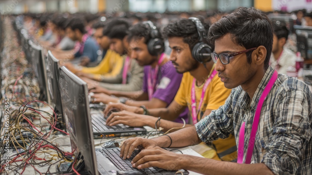 Aufkleber programmers are focused as they work on their laptops to honor international programmers day, celebr