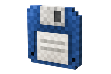 Pixel art floppy disk in a retro 8-bit style. Vintage blue diskette PNG clip art on a transparent background for a save icon, computer graphic, or nostalgic tech design.