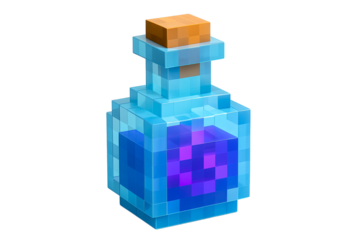Pixel art magic potion bottle from a fantasy video game. 8-bit blue elixir PNG clip art on a transparent background for an RPG icon, game asset, or magical design element.