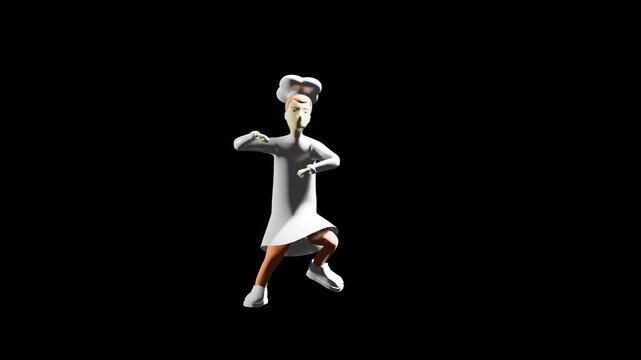 3d render chef dancing house. gangnam style dancing. prores 4444