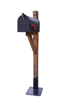 Black Retro metal Mailbox with wooden stand