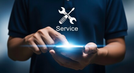 Person using a smartphone with a service icon overlayed on the screen area