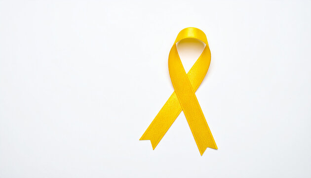 Yellow awareness ribbon on white. Symbol of support. For troops military, suicide prevention
