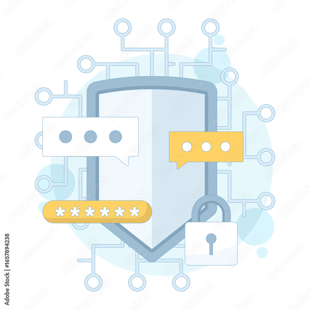 Poster flat vector illustration of encryption technology concept. transforming data into secure code for pr