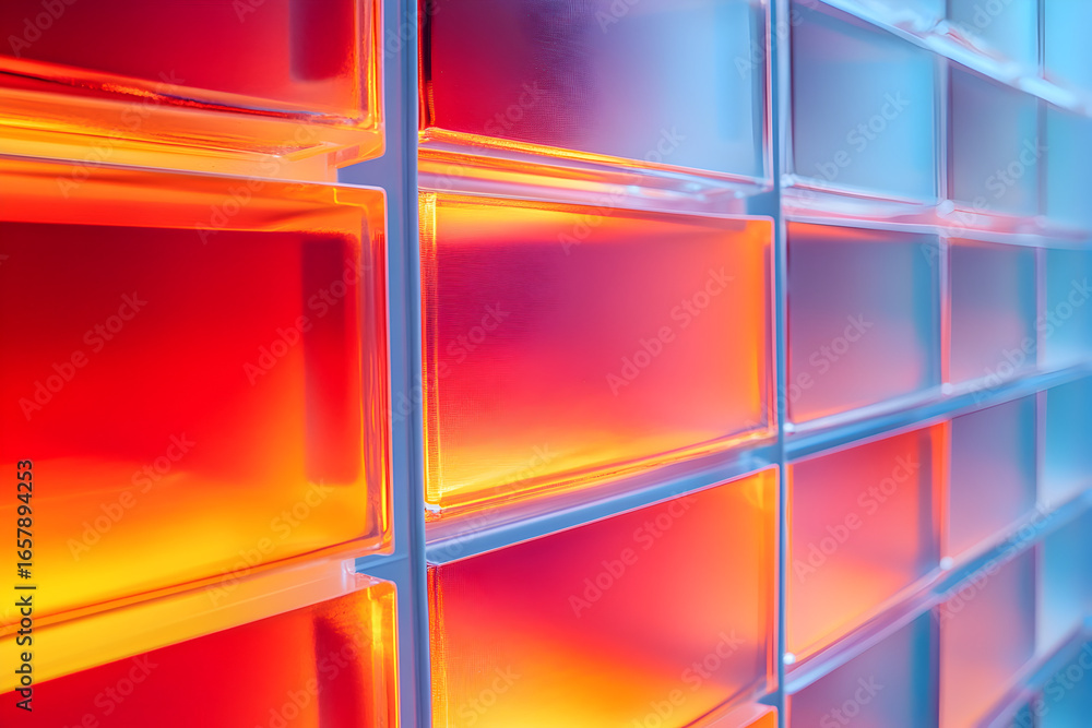 Poster glass blocks wall with vibrant gradient light. abstract background texture with pattern and colorful