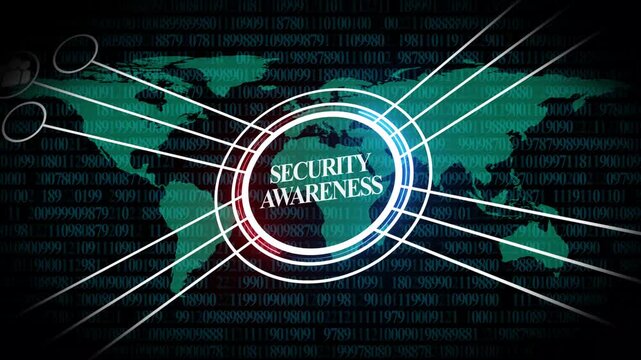 Global Cyber Security Awareness with Digital World Map and Binary Code cybersecurity