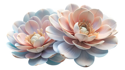 Two Delicate Pastel Flowers in Full Bloom Against a Dark Background