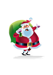 Santa Claus (Father Christmas) is carrying a heavy sack of gifts.