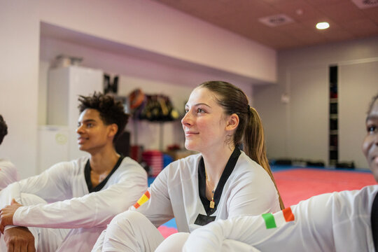 Judo school with a diverse group training. Madrid/Spain