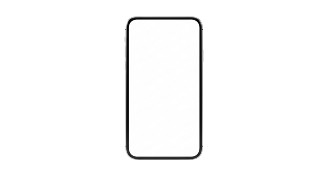 Modern smartphone displaying a blank white screen ready for content creation mockups transparent background PNG, Realistic
