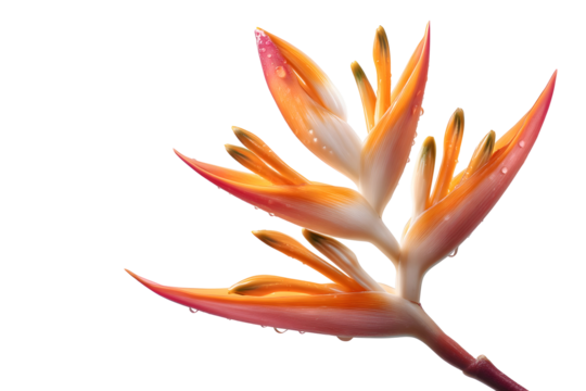 Vibrant orange heliconia flower isolated on transparent background