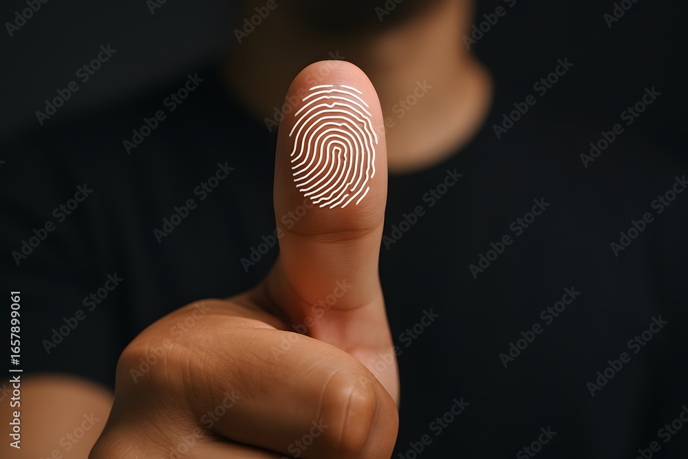 Poster businessman scan fingerprint biometric identity and approval. concept of the future of security and 
