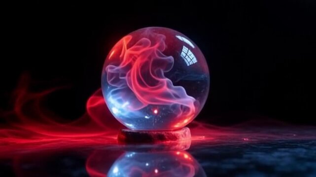 Mystical Glowing Crystal Orb - Abstract Red and Blue Smoke VFX

