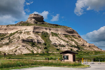Park Entrance Below Sentinel Rock, Scotts Bluff National Monument in Nebraska.