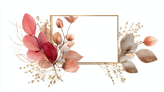 Elegant floral frame with autumn foliage in muted earth tones and touches of gold. A classic, graceful design for stationery and invitations.
