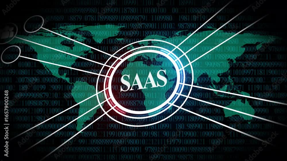 Aufkleber saa s software as a service concept with digital network overlay and world map saas cloud computing