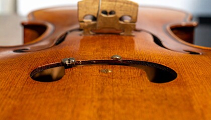 A Close Up View Of A Violin S Body Reveals Intricate Details, Highlighting The Instrument S Warm Wood Grain, Bridge, And F Holes, Showcasing Artistic Craftsmanship And Classic Design.
