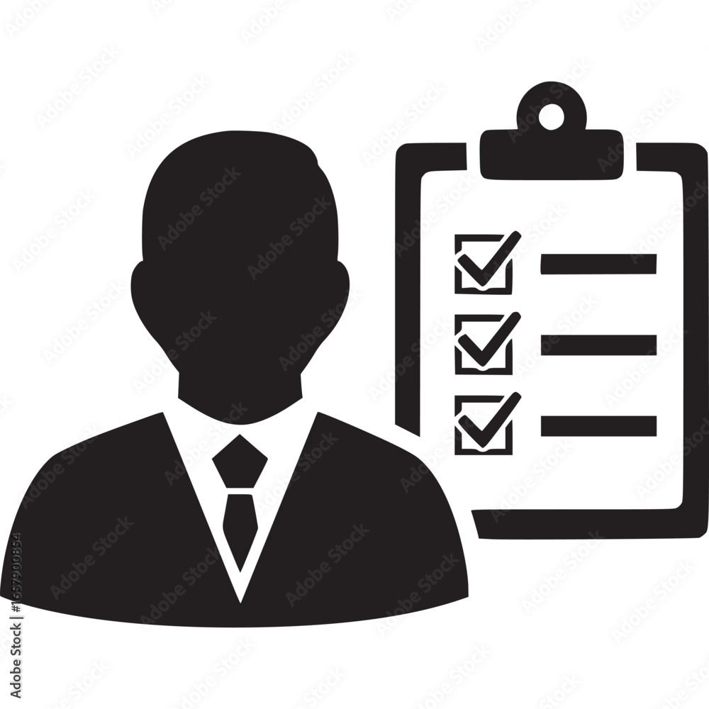 Poster professional user profile with checklist icon, representing task management, compliance, or evaluati