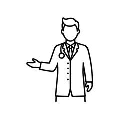 Doctor with Stethoscope Line Art Vector Icon – Medical Professional Isolated on White