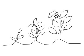 Growth plant sketch in continuous one line drawing minimalist outline botanical isolate vector illustration
