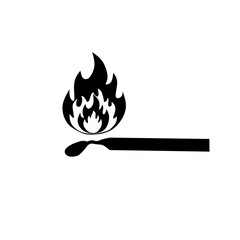 Black and white vector of a burning matchstick with flame, simple fire icon for minimal design, warning signs, survival, and emergency concept graphics